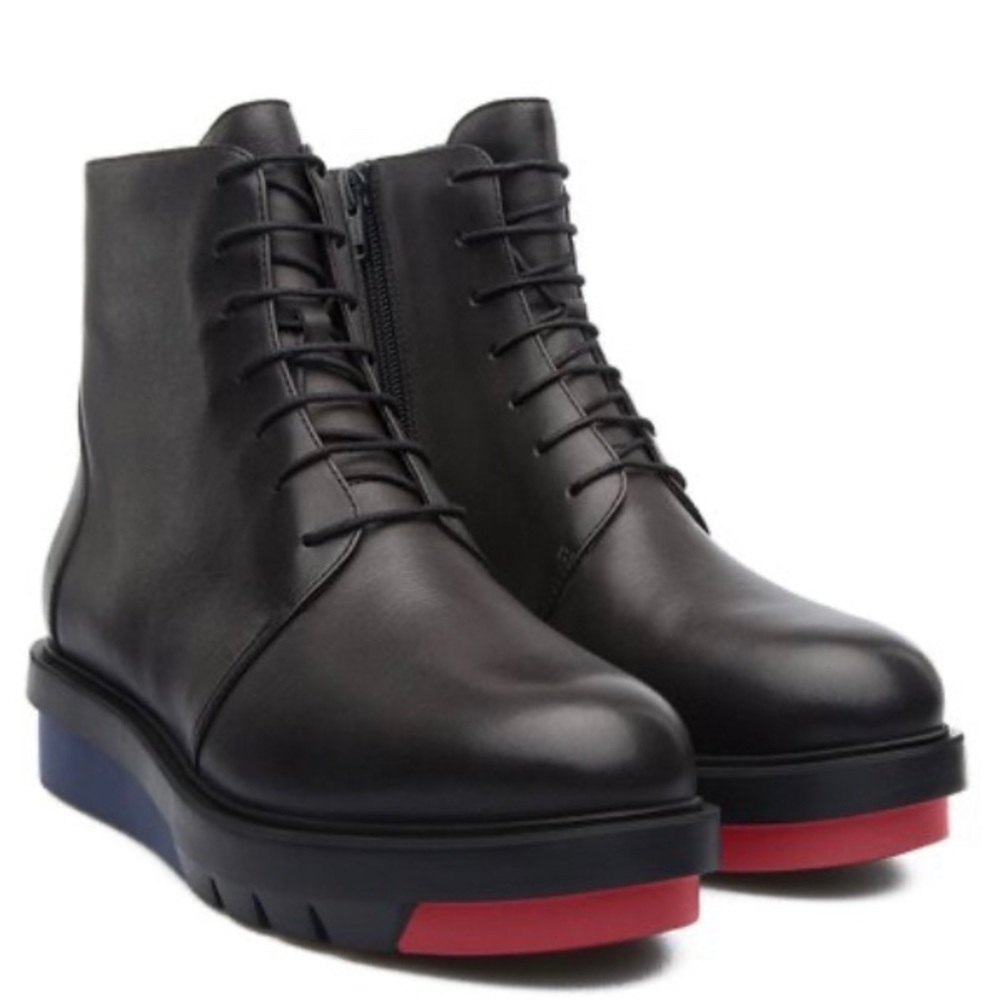 CAMPER Sz 40 Marta Lace Up Zipper Leather Blue and Red Design Sole Ankle Booties